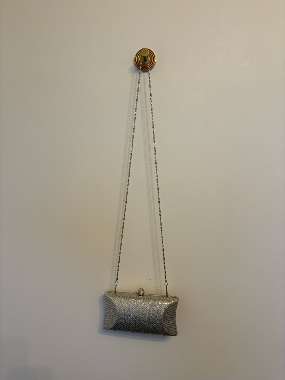 Tasha Silver Glitter Hard Shell Evening Clutch - Convertible 2 Strap Purse